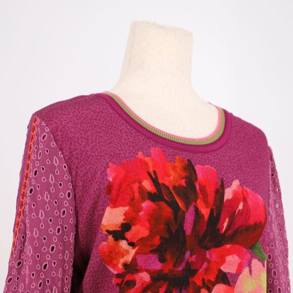 Bl-nk London ANTHROPOLOLGIE Contrast Floral Eyelet Sleeve Pullover Size S - Picture 5 of 9
